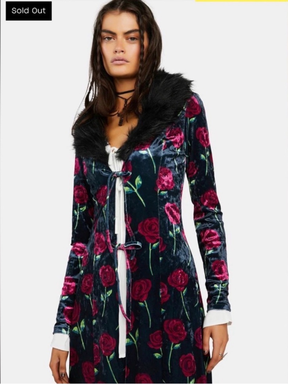 dELiA*s Long Line Duster Cardigan , Velvet Black & Red Roses , XL